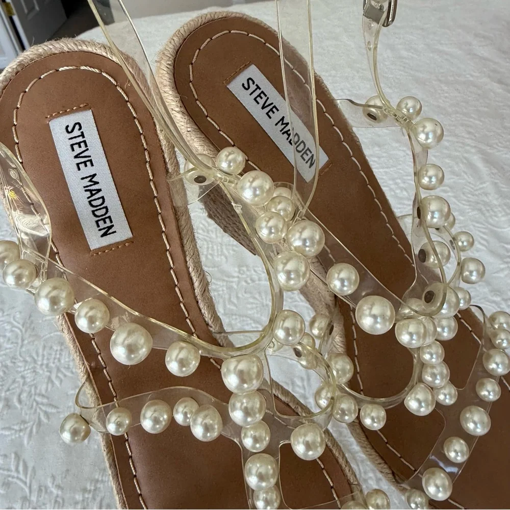 Steve Madden Pearl Embellished Wedges - Cream size 11